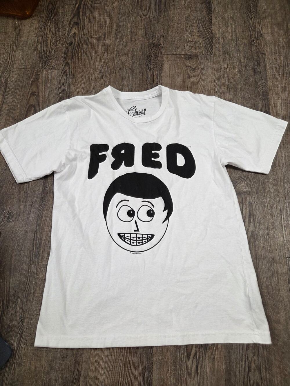 CHASER x Fred Figglehorn White Black Short Sleeve Logo Tshirt Made USA Medium